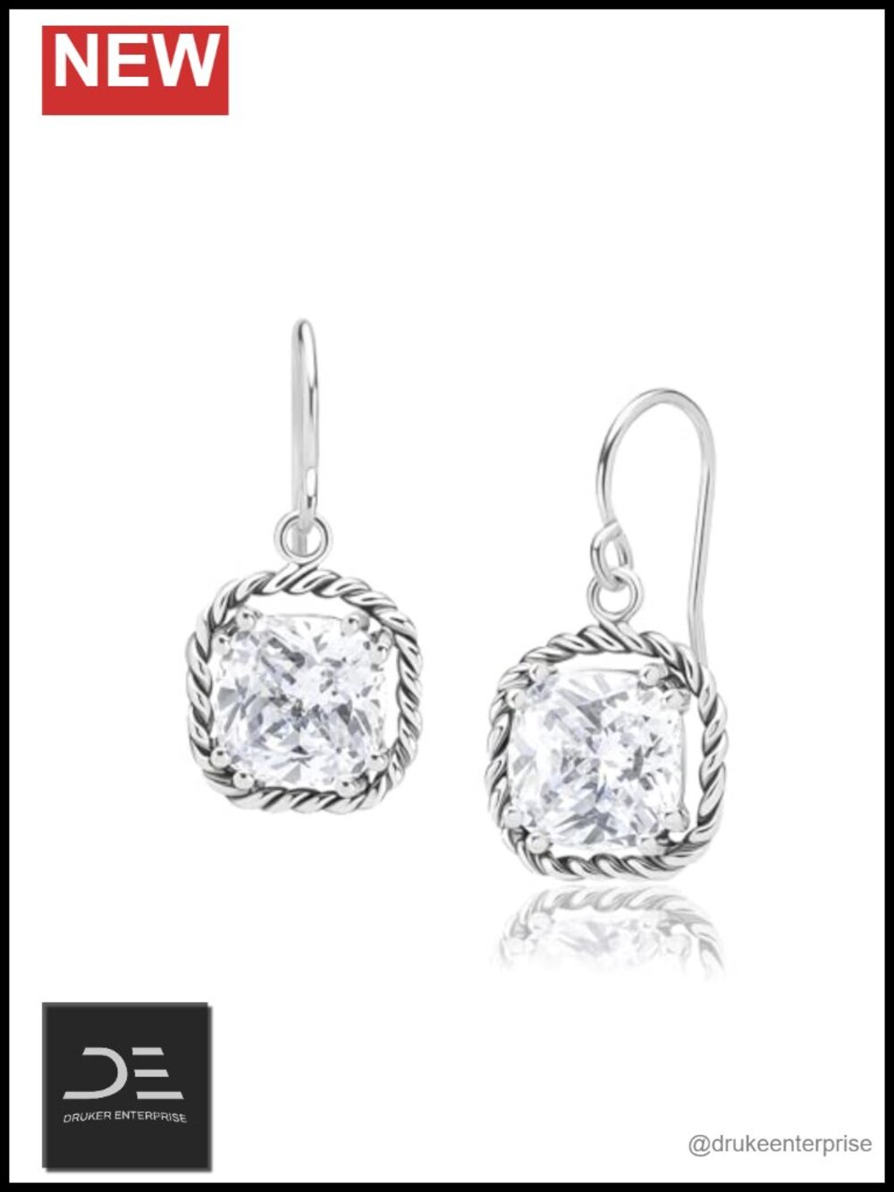925 Sterling Silver Rope & CZ Dangle Earrings Women